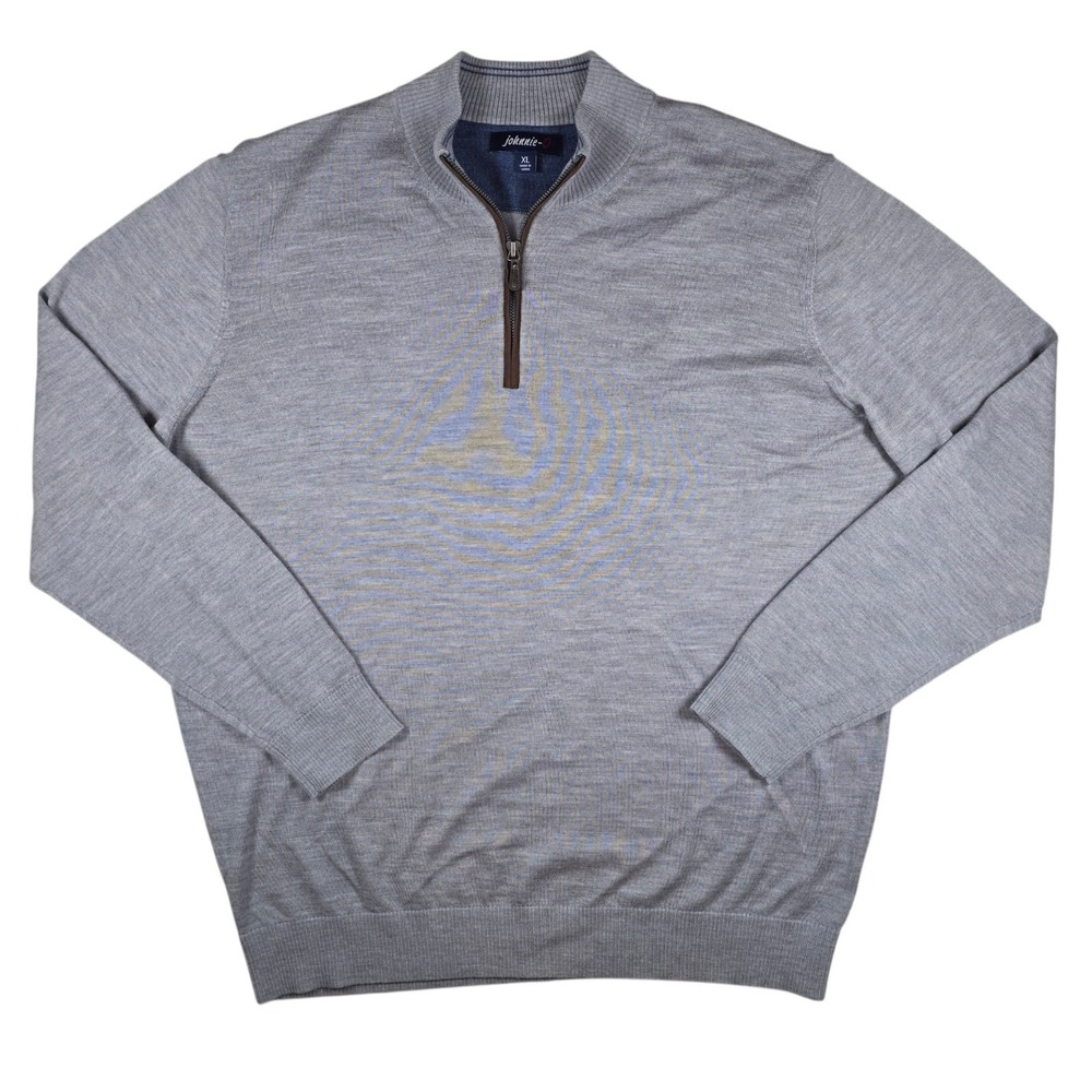Johnnie-O Gray Merino Wool Blend 1/4 Zip Knit L/S Pullover Sweater Men's Size XL